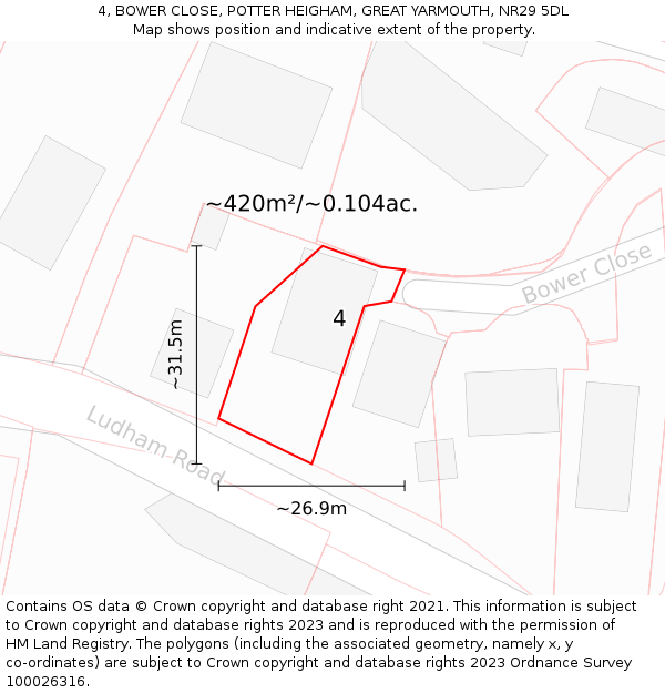 4, BOWER CLOSE, POTTER HEIGHAM, GREAT YARMOUTH, NR29 5DL: Plot and title map