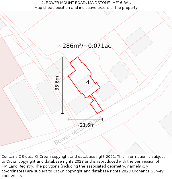 4, BOWER MOUNT ROAD, MAIDSTONE, ME16 8AU: Plot and title map