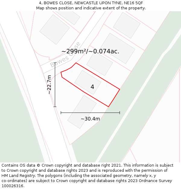 4, BOWES CLOSE, NEWCASTLE UPON TYNE, NE16 5QF: Plot and title map