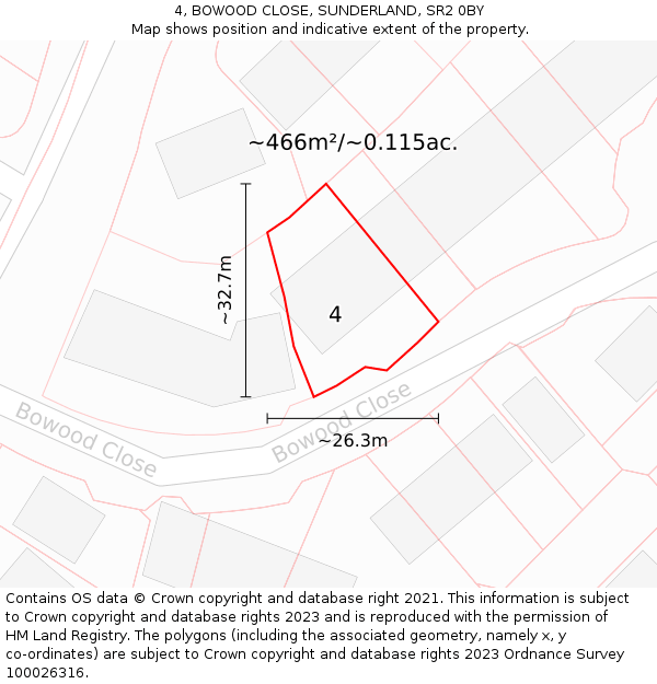 4, BOWOOD CLOSE, SUNDERLAND, SR2 0BY: Plot and title map