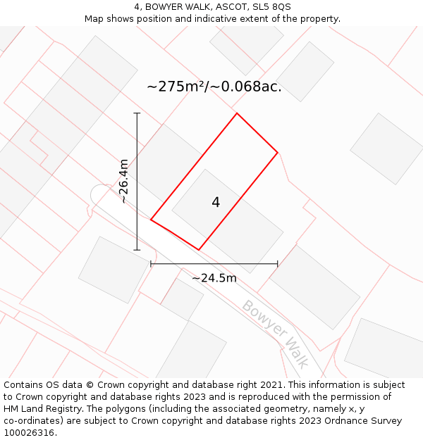 4, BOWYER WALK, ASCOT, SL5 8QS: Plot and title map