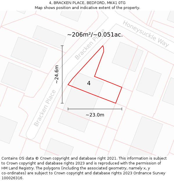 4, BRACKEN PLACE, BEDFORD, MK41 0TG: Plot and title map