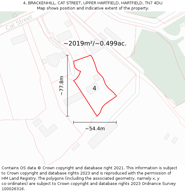 4, BRACKENHILL, CAT STREET, UPPER HARTFIELD, HARTFIELD, TN7 4DU: Plot and title map