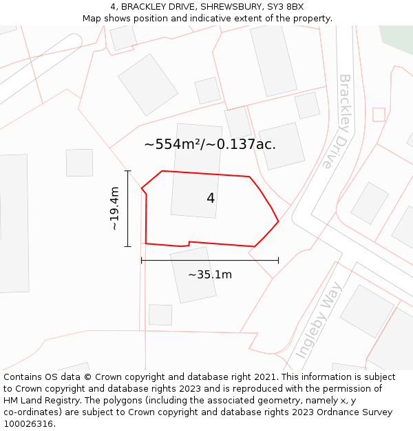 4, BRACKLEY DRIVE, SHREWSBURY, SY3 8BX: Plot and title map