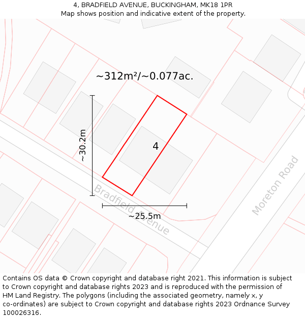 4, BRADFIELD AVENUE, BUCKINGHAM, MK18 1PR: Plot and title map