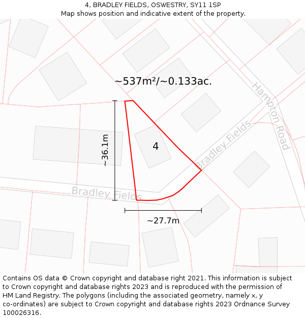 4, BRADLEY FIELDS, OSWESTRY, SY11 1SP: Plot and title map