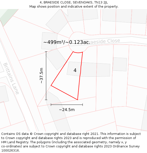 4, BRAESIDE CLOSE, SEVENOAKS, TN13 2JL: Plot and title map