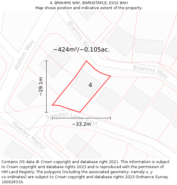 4, BRAHMS WAY, BARNSTAPLE, EX32 8AH: Plot and title map