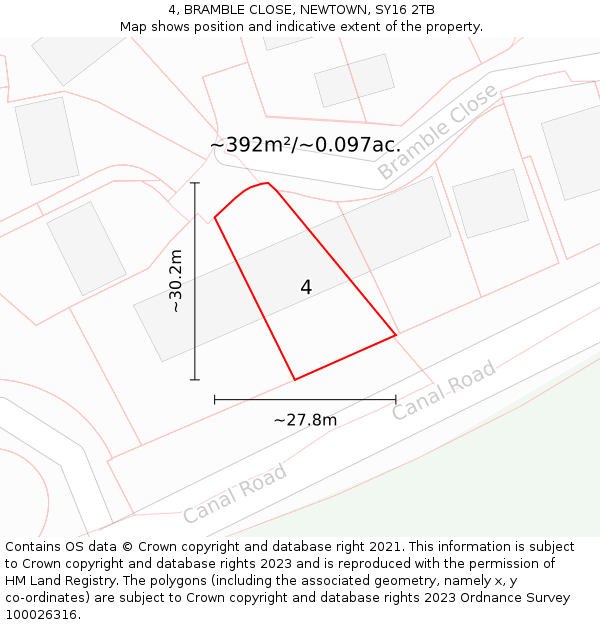 4, BRAMBLE CLOSE, NEWTOWN, SY16 2TB: Plot and title map
