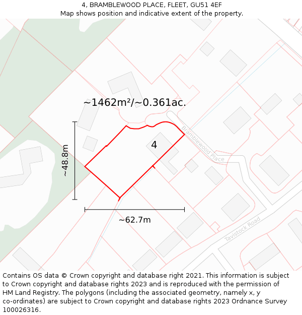4, BRAMBLEWOOD PLACE, FLEET, GU51 4EF: Plot and title map