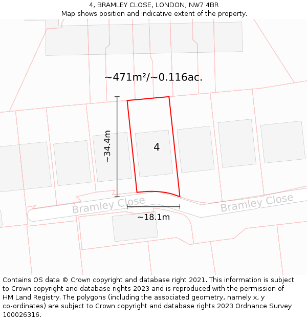4, BRAMLEY CLOSE, LONDON, NW7 4BR: Plot and title map