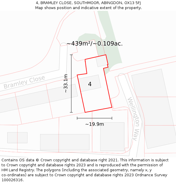 4, BRAMLEY CLOSE, SOUTHMOOR, ABINGDON, OX13 5FJ: Plot and title map