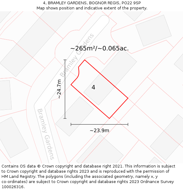 4, BRAMLEY GARDENS, BOGNOR REGIS, PO22 9SP: Plot and title map