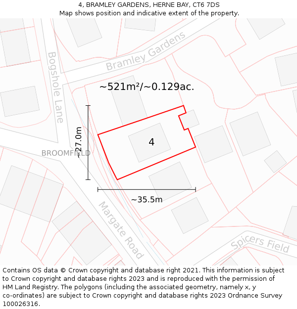 4, BRAMLEY GARDENS, HERNE BAY, CT6 7DS: Plot and title map