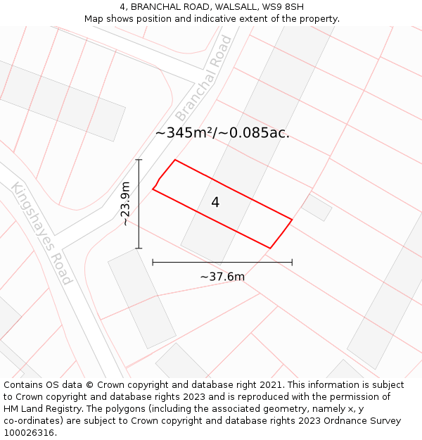 4, BRANCHAL ROAD, WALSALL, WS9 8SH: Plot and title map