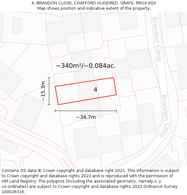 4, BRANDON CLOSE, CHAFFORD HUNDRED, GRAYS, RM16 6QX: Plot and title map