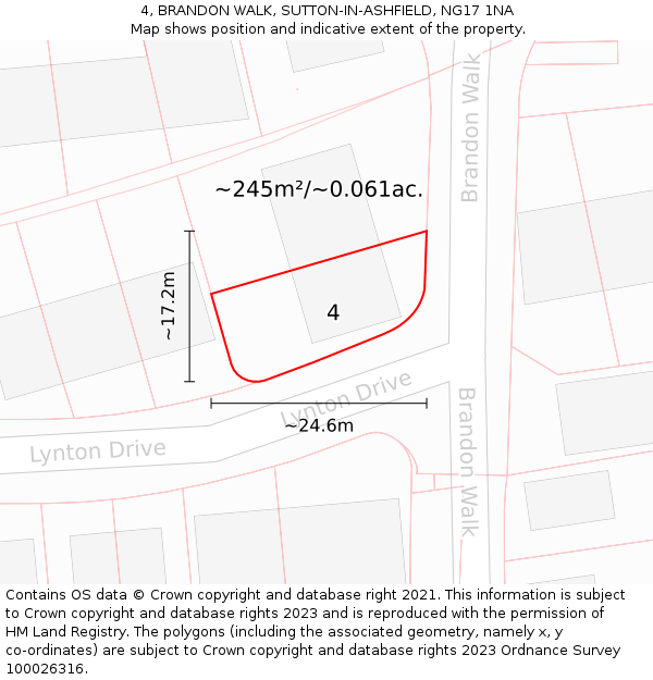 4, BRANDON WALK, SUTTON-IN-ASHFIELD, NG17 1NA: Plot and title map