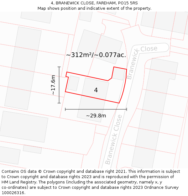 4, BRANEWICK CLOSE, FAREHAM, PO15 5RS: Plot and title map