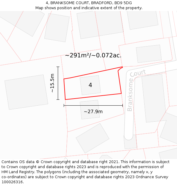 4, BRANKSOME COURT, BRADFORD, BD9 5DG: Plot and title map