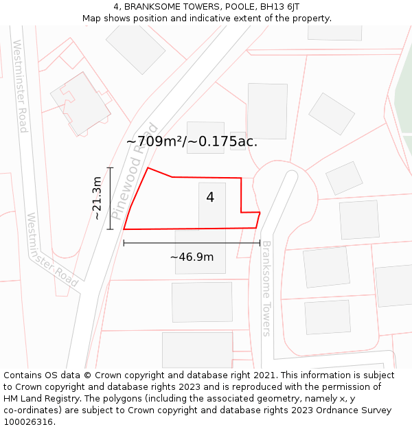 4, BRANKSOME TOWERS, POOLE, BH13 6JT: Plot and title map