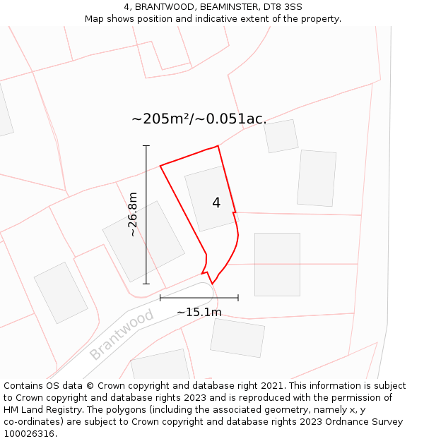 4, BRANTWOOD, BEAMINSTER, DT8 3SS: Plot and title map