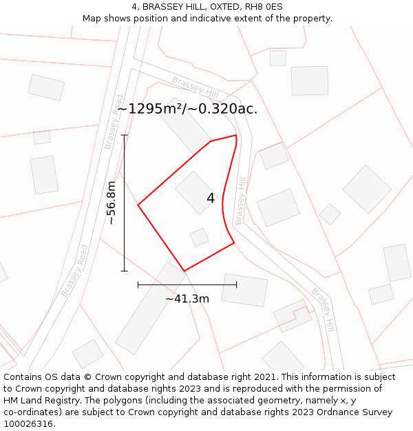 4, BRASSEY HILL, OXTED, RH8 0ES: Plot and title map