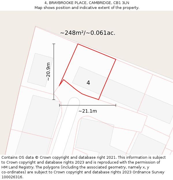 4, BRAYBROOKE PLACE, CAMBRIDGE, CB1 3LN: Plot and title map