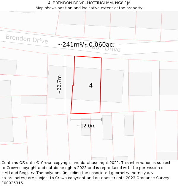 4, BRENDON DRIVE, NOTTINGHAM, NG8 1JA: Plot and title map