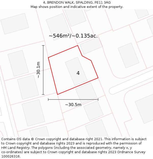 4, BRENDON WALK, SPALDING, PE11 3AG: Plot and title map