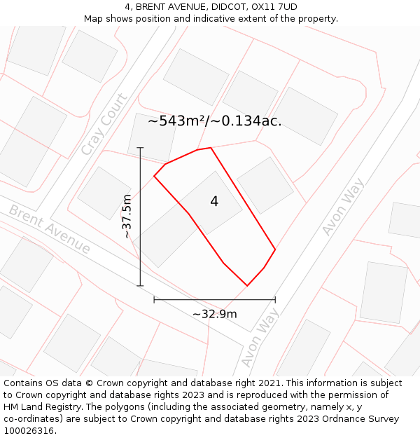 4, BRENT AVENUE, DIDCOT, OX11 7UD: Plot and title map