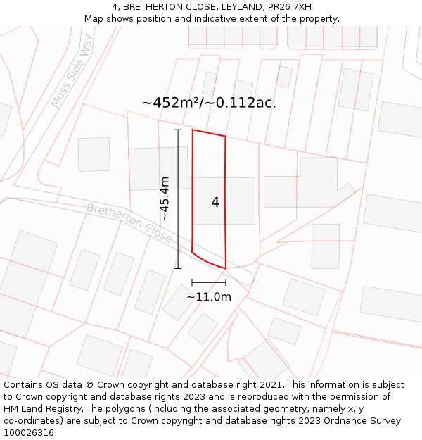 4, BRETHERTON CLOSE, LEYLAND, PR26 7XH: Plot and title map