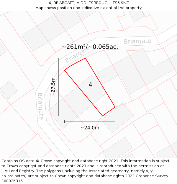 4, BRIARGATE, MIDDLESBROUGH, TS6 9NZ: Plot and title map