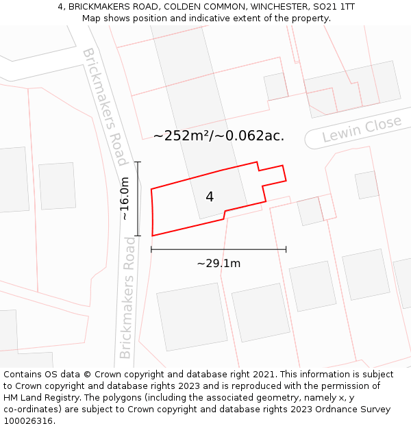 4, BRICKMAKERS ROAD, COLDEN COMMON, WINCHESTER, SO21 1TT: Plot and title map