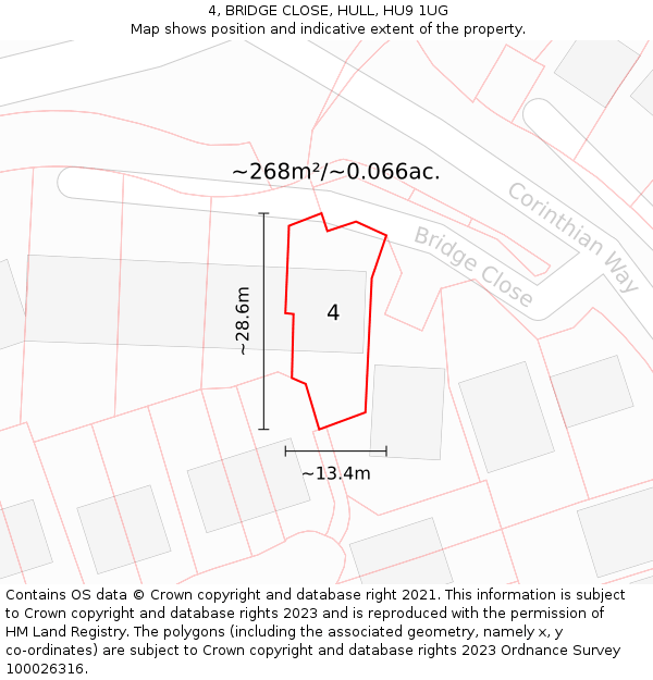 4, BRIDGE CLOSE, HULL, HU9 1UG: Plot and title map