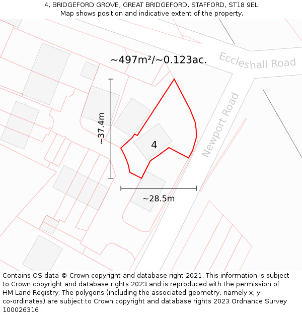 4, BRIDGEFORD GROVE, GREAT BRIDGEFORD, STAFFORD, ST18 9EL: Plot and title map