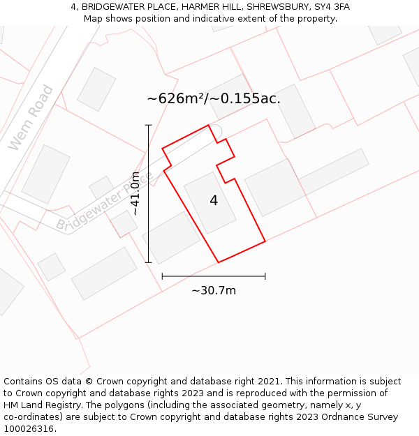 4, BRIDGEWATER PLACE, HARMER HILL, SHREWSBURY, SY4 3FA: Plot and title map