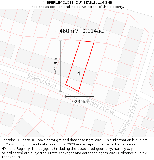 4, BRIERLEY CLOSE, DUNSTABLE, LU6 3NB: Plot and title map