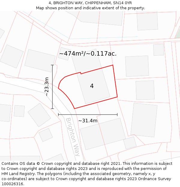 4, BRIGHTON WAY, CHIPPENHAM, SN14 0YR: Plot and title map