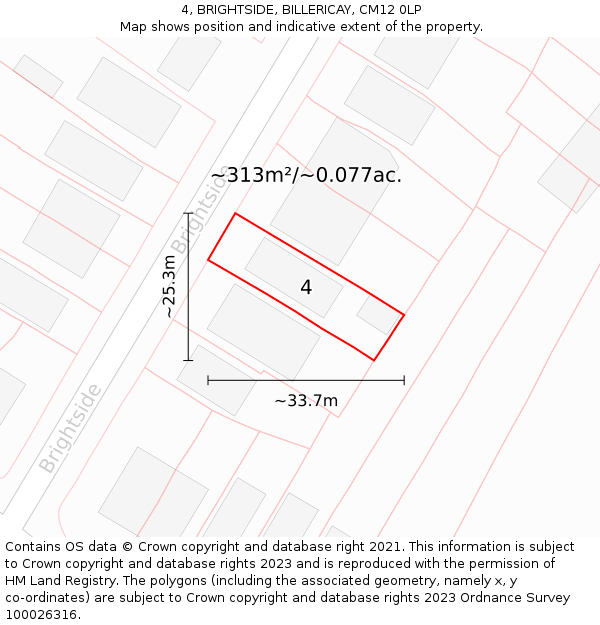 4, BRIGHTSIDE, BILLERICAY, CM12 0LP: Plot and title map