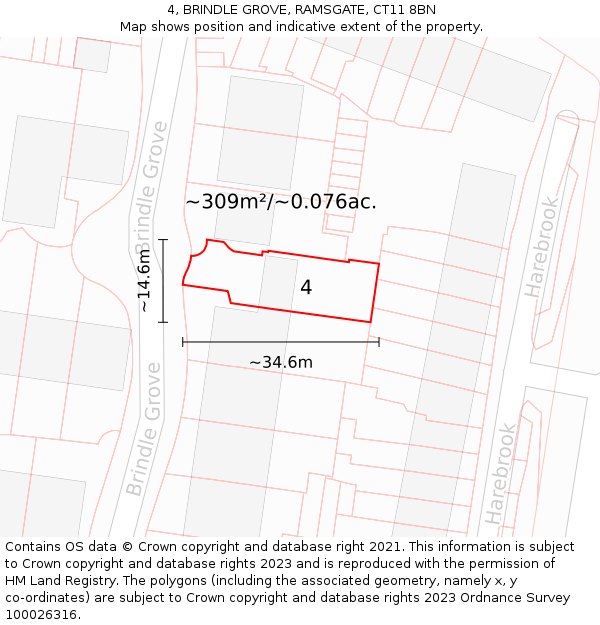 4, BRINDLE GROVE, RAMSGATE, CT11 8BN: Plot and title map