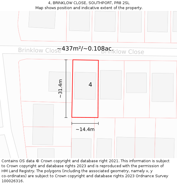 4, BRINKLOW CLOSE, SOUTHPORT, PR8 2SL: Plot and title map