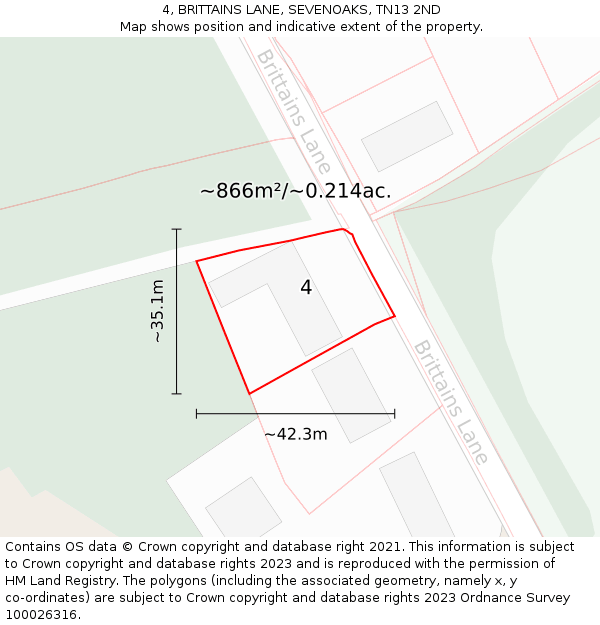 4, BRITTAINS LANE, SEVENOAKS, TN13 2ND: Plot and title map