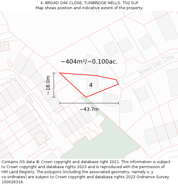 4, BROAD OAK CLOSE, TUNBRIDGE WELLS, TN2 5UF: Plot and title map