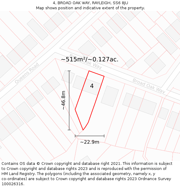 4, BROAD OAK WAY, RAYLEIGH, SS6 8JU: Plot and title map