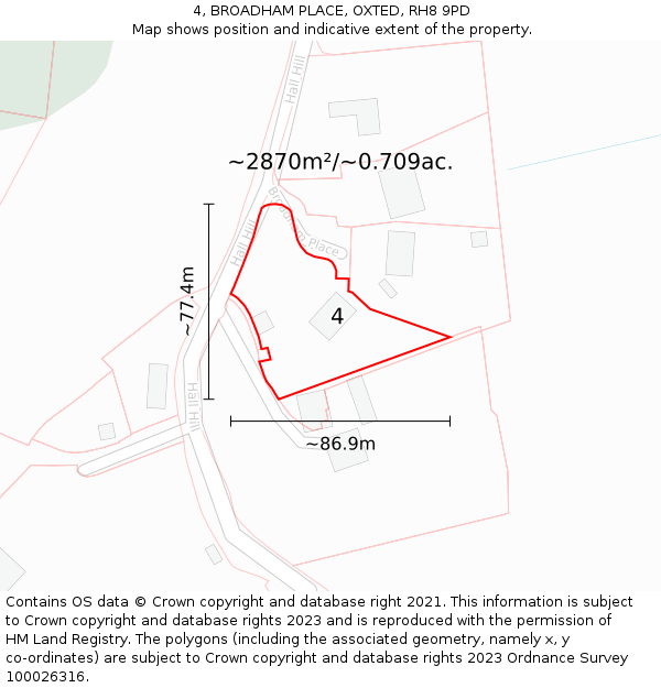 4, BROADHAM PLACE, OXTED, RH8 9PD: Plot and title map