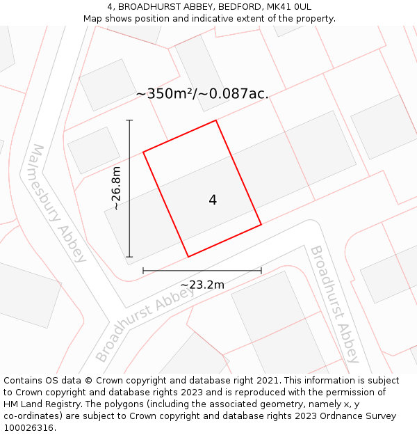 4, BROADHURST ABBEY, BEDFORD, MK41 0UL: Plot and title map