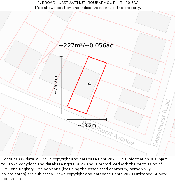 4, BROADHURST AVENUE, BOURNEMOUTH, BH10 6JW: Plot and title map