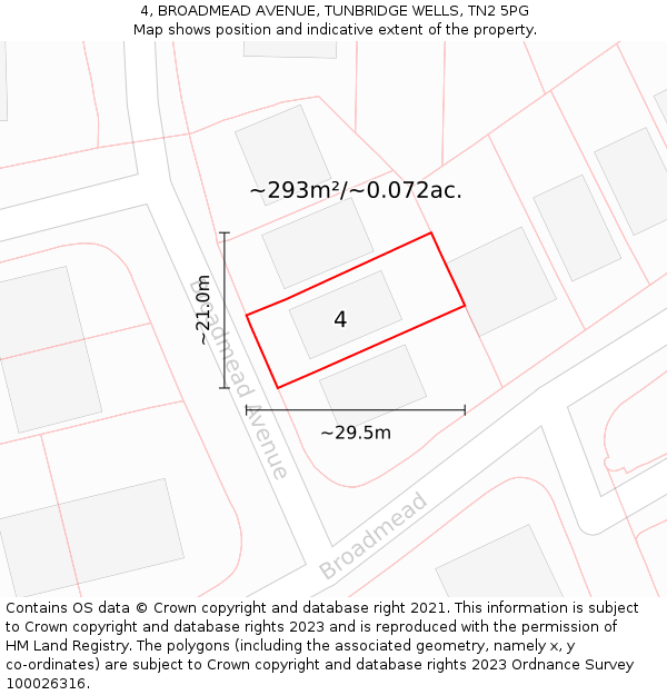 4, BROADMEAD AVENUE, TUNBRIDGE WELLS, TN2 5PG: Plot and title map