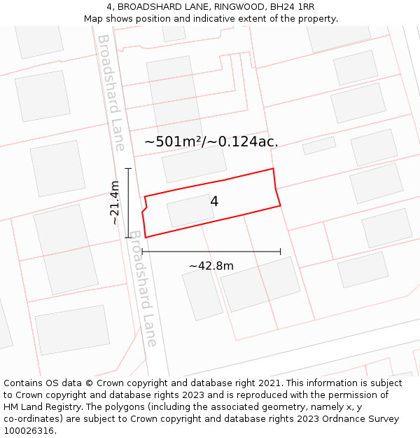 4, BROADSHARD LANE, RINGWOOD, BH24 1RR: Plot and title map