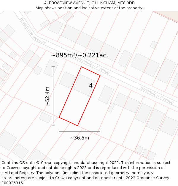 4, BROADVIEW AVENUE, GILLINGHAM, ME8 9DB: Plot and title map